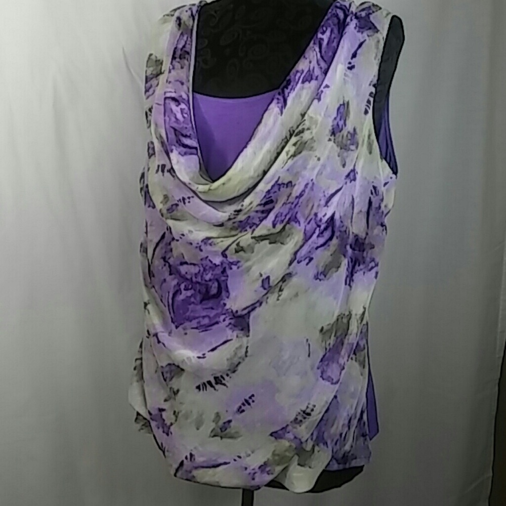 Wrapper Drape Top Sleeveless 2X Purple Floral #W4 - Picture 2 of 6